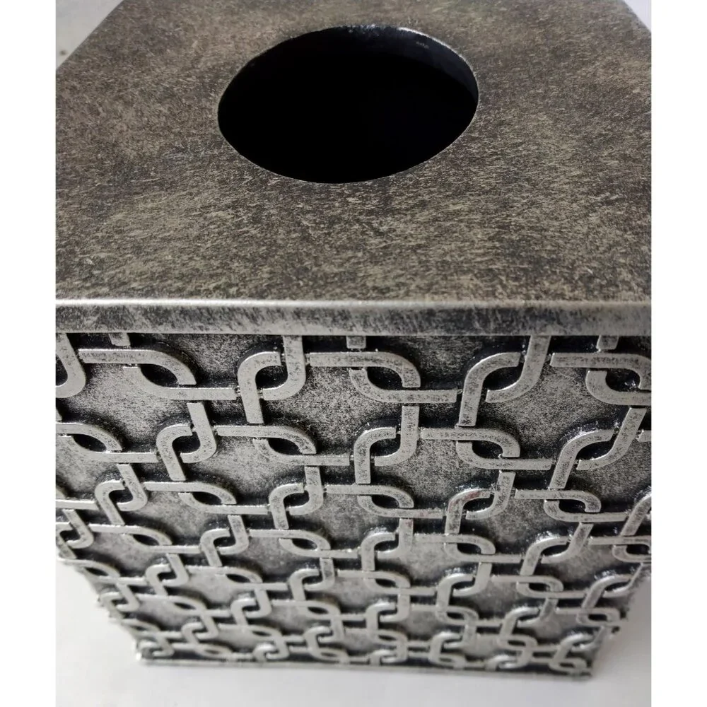 Raymond Waites Resin Chain Link Style Antique Silver Tissue Box Cover Holder